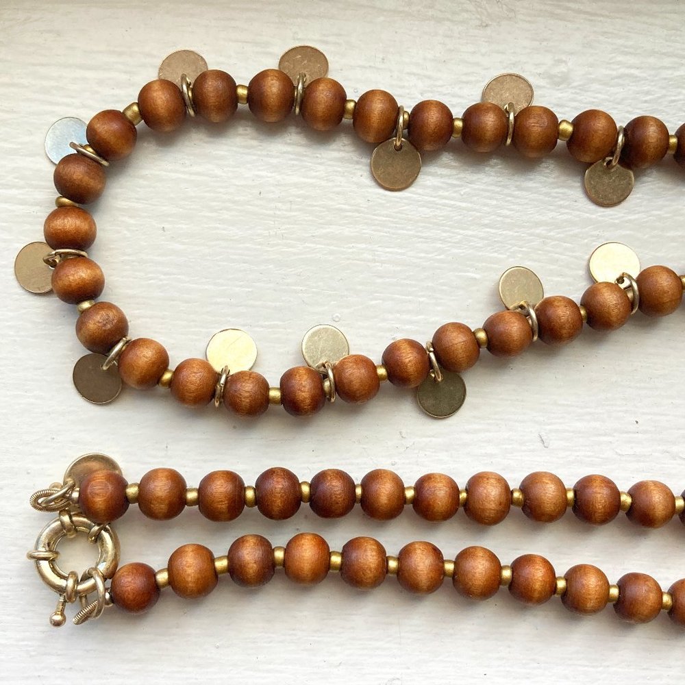 Long Wood Beaded Necklace